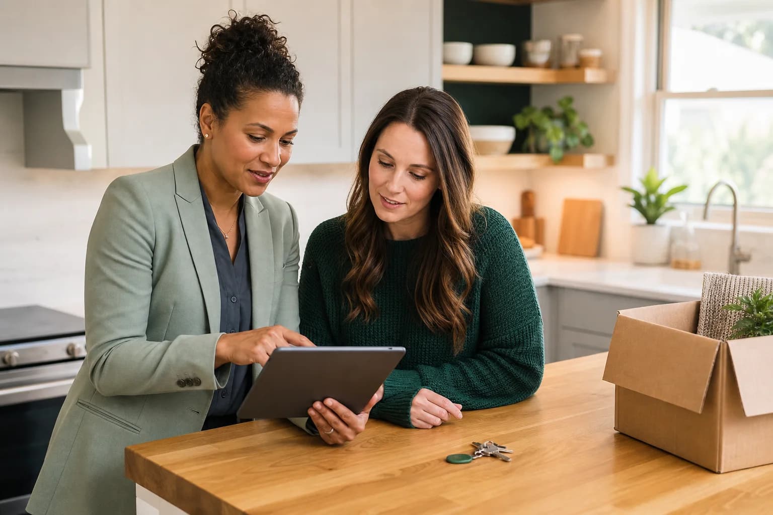 A professional reviewing organized home history with a client